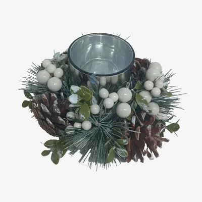 Homebase White Berry and Willow Single Candle Holder Christmas Tabletop Decoration- 30cm