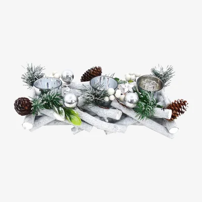 Homebase White Berry & Willow 3 Candle Holder Christmas Tabletop Decoration- 30cm