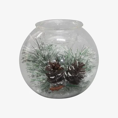 Homebase White Berry Frosted Pinecone Glass Candle Holder Christmas Tabletop Decoration - 10cm