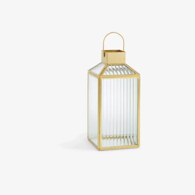 John Lewis John Lewis Steel Fluted Lantern Candle Holder, Gold