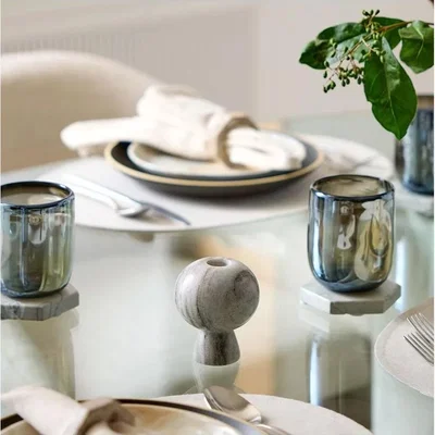 John Lewis west elm Kali Marble Tapered Candle Holder, H9cm, Small