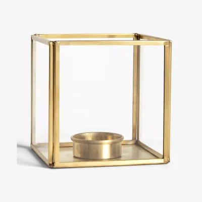 John Lewis John Lewis & Partners Brass Cube Candle Holder