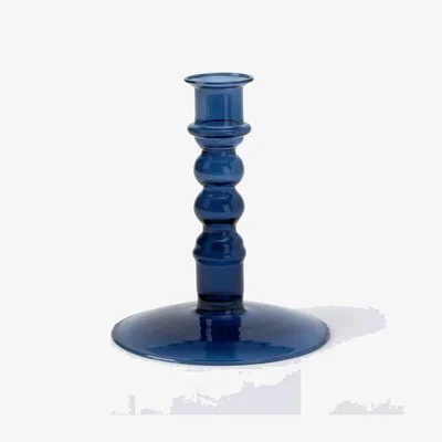 John Lewis John Lewis Glass Bobbin Candle Holder, H14 cm, Navy