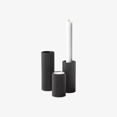 John Lewis Georg Jensen Bernadotte Stainless Steel Tealight & Tapered Candle Holder, Set of 3, SIlver
