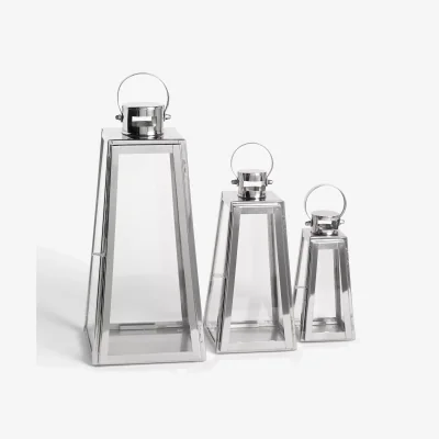 John Lewis John Lewis & Partners Pimlico Lantern Candle Holders, Set of 3, Silver