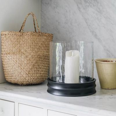 John Lewis One.World Da Gama Glass Hurricane Candle Holder, Large, Clear/Black
