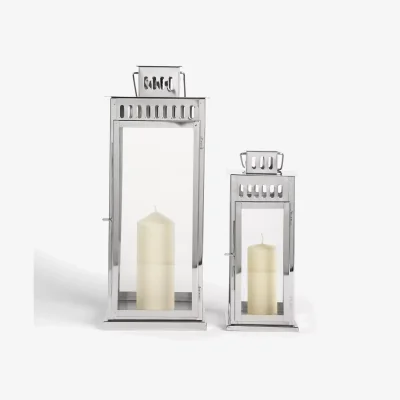 John Lewis John Lewis & Partners Richmond Lantern Candle Holders, Set of 2, Silver