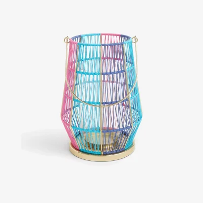 John Lewis John Lewis & Partners Summer Lantern Candle Holder, Pink/Blue, H26 cm
