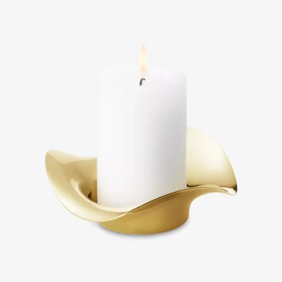John Lewis Georg Jensen Cobra Pillar Candle Holder, Gold