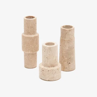 Kave Home Majid set of 3 beige travertine candle holders