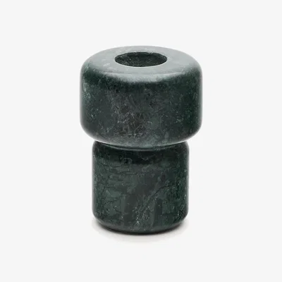 Kave Home Signe small, green marble candlestick, 12 cm