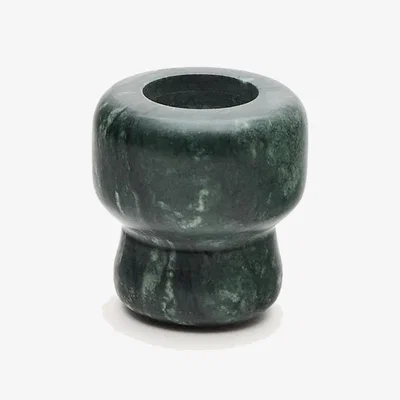 Kave Home Signe small, green marble candlestick, 8 cm