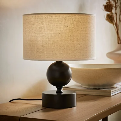 La Redoute Candlestick Table Lamp with Linen Trim Shade