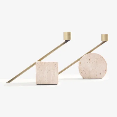 La Redoute Set of 2 Sebastiano Travertine Candle Holders, Height 12.6cm
