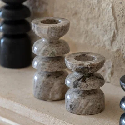 La Redoute Set of 2 Azuaga Marble Candlesticks