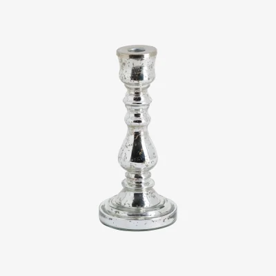 La Redoute 22cm Silver Metallic Curved Glass Candle Holder