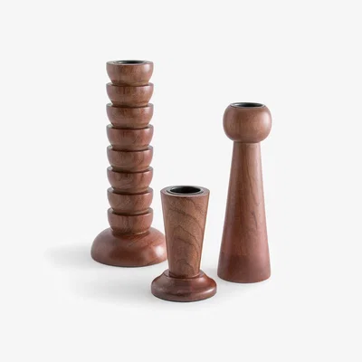 La Redoute Set of 3 Pietra Wooden Candlesticks