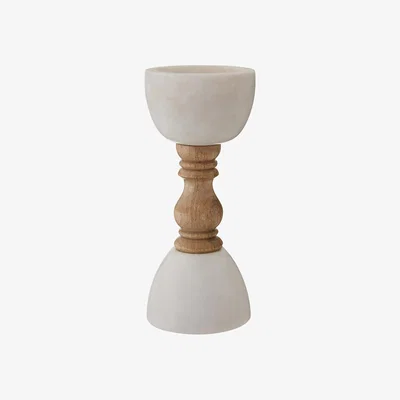 La Redoute 24cm Marble and Natural Wood Pillar Candle Holder