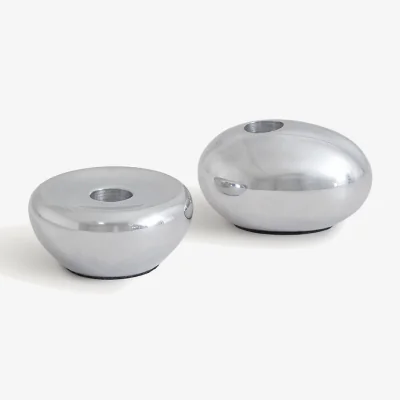 La Redoute Set of 2 Audry Chrome Pebble Candlesticks