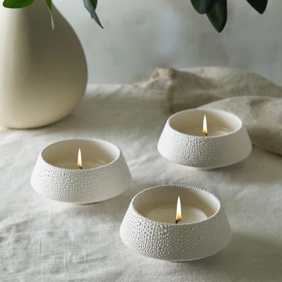 Layered Lounge Set of 3 White Ceramic Tealight Holders