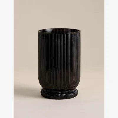 Marks & Spencer M&S Ridged Glass Hurricane Candle Holder Grey