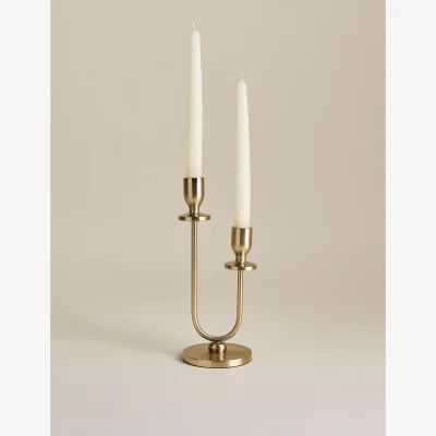 Marks & Spencer M&S Double Arm Metal Dinner Candle Holder Antique Brass