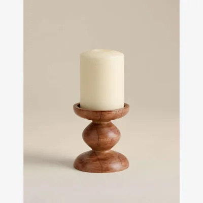 Marks & Spencer M&S Bobbin Wooden Pillar Candle Holder Natural