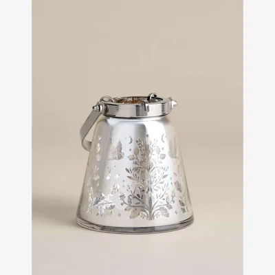 Marks & Spencer M&S Woodland Scene Glass & Metal Lantern Silver