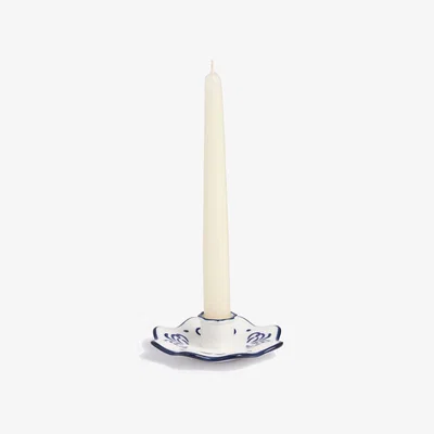 Marks & Spencer M&S Collection Floral Ceramic Dinner Candle Holder - Blue, Blue