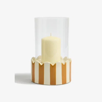 Marks & Spencer M&S Striped Ceramic Hurricane Candle Holder - Ochre, Ochre