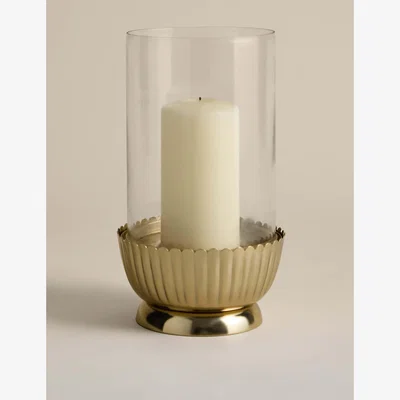 Marks & Spencer M&S Scallop Metal Hurricane Candle Holder Gold