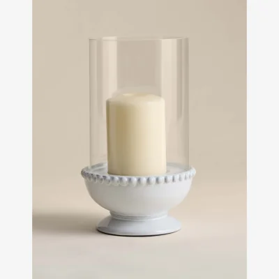 Marks & Spencer M&S Bead Ceramic Hurricane Candle Holder White