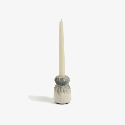 Marks & Spencer M&S X Fired Earth Concrete Dinner Candle Holder - Blue Mix, Blue Mix