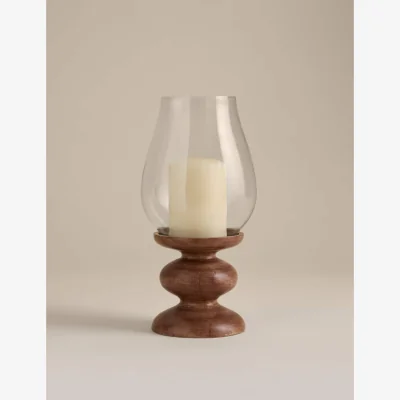 Marks & Spencer M&S Bobbin Wooden Hurricane Candle Holder Natural