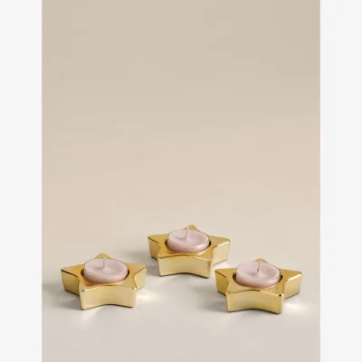 Marks & Spencer M&S Set of 3 Star Glass Tealight Holders Gold