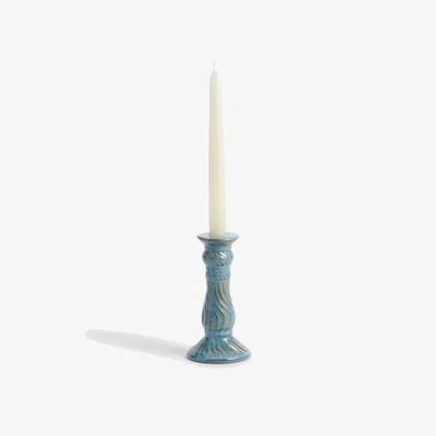 Marks & Spencer M&S Collection Swirl Ceramic Tall Dinner Candle Holder - Blue, Blue