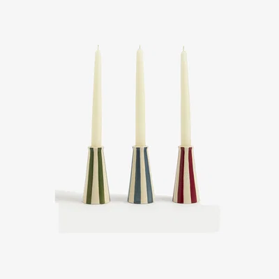 Marks & Spencer M&S Set of 3 Striped Ceramic Dinner Candle Holders - Multi, Multi