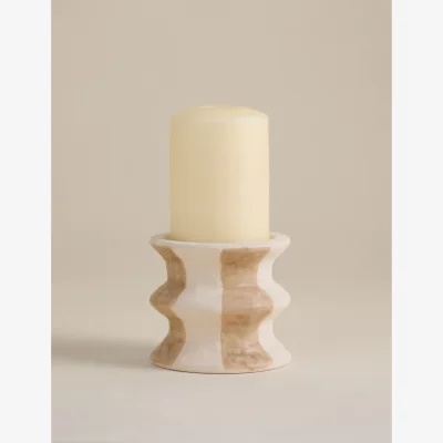 Marks & Spencer M&S Striped Ceramic Pillar Candle Holder Neutral