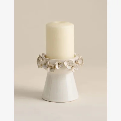 Marks & Spencer M&S Petal Ceramic Pillar Candle Holder Soft White