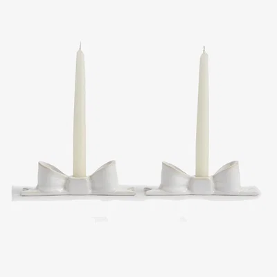 Marks & Spencer M&S Collection 2 Pack Bow Ceramic Dinner Candle Holders - White, White