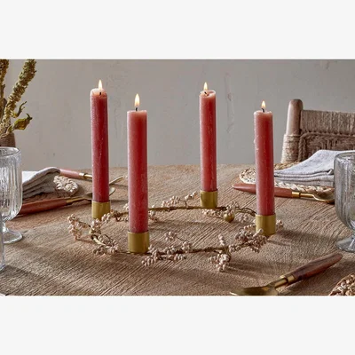 Nkuku nkuku Tanu Mango Wood Beaded Candle Holder | Christmas Decorations | Brass/Natural
