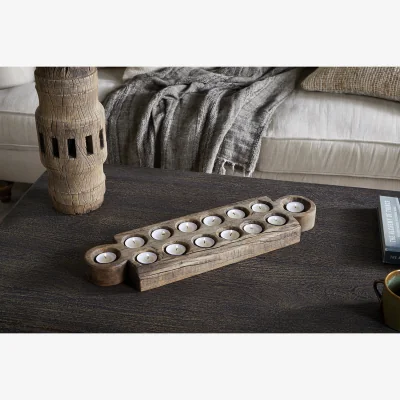 Nkuku nkuku Makala Reclaimed Wood Tealight Holder | Candles Holders & Lanterns | Natural