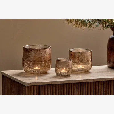 Nkuku nkuku Konara Glass Tealight Holder | Candles Holders & Lanterns | Copper Smoke | Small