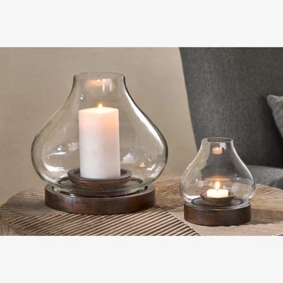 Nkuku nkuku Naryla Mango Wood Lantern | Candles Holders & Lanterns | Dark Stain | Small