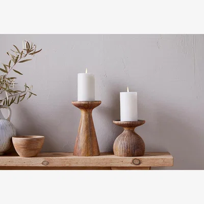 Nkuku nkuku Omari Mango Wood Candlestick | Candles Holders & Lanterns | Natural | Large