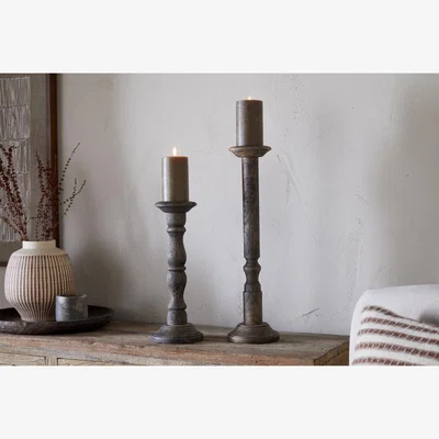 Nkuku nkuku Nayati Rustic Wood Pillar Candle Stick | Candles Holders & Lanterns | Dark Stain | Small