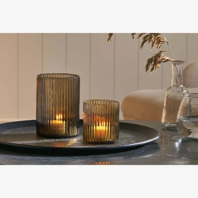 Nkuku Nkuku Malana Recycled Glass Candle Holder | Candles Holders & Lanterns | Smoke Brown | Small
