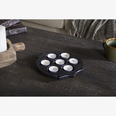 Nkuku nkuku Maji Stone Multi Tealight Holder | Candles Holders & Lanterns | One Size | Antique Black