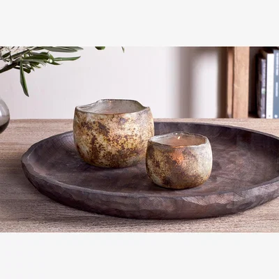 Nkuku nkuku Gola Recycled Glass Tealight Holder | Candles Holders & Lanterns | Antique Smoke | Large