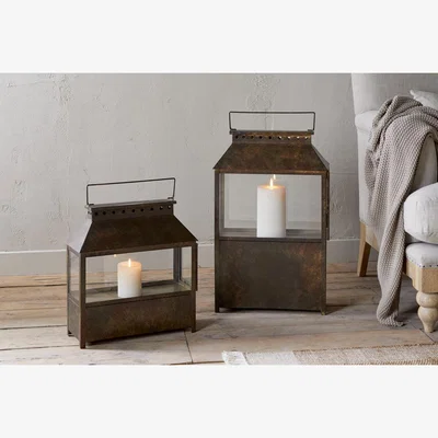 Nkuku nkuku Akoko Wide Lantern | Candles Holders & Lanterns | Brown Patina | Small